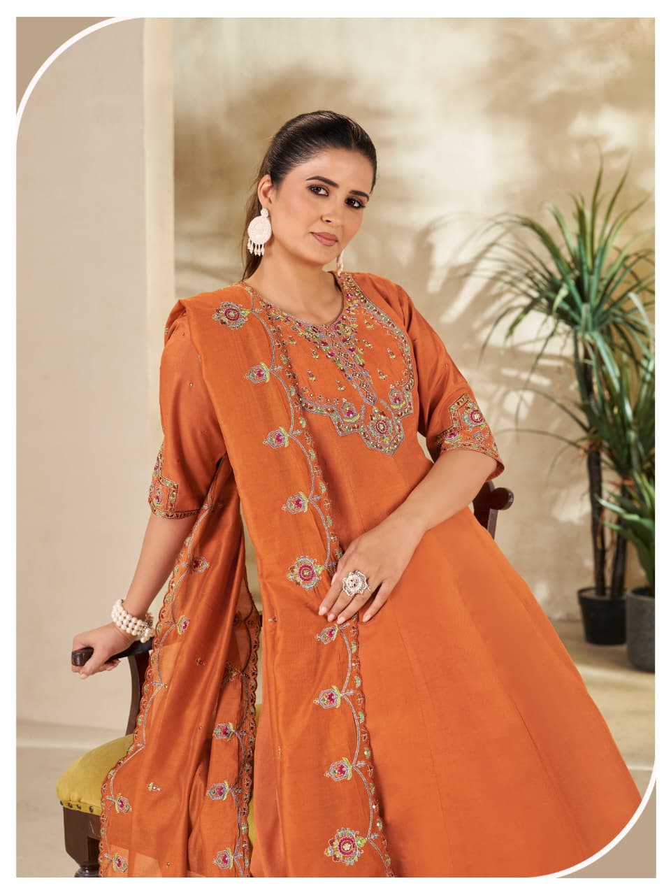 Women  Embroidered Short Kurta Palazzo Dupatta Set