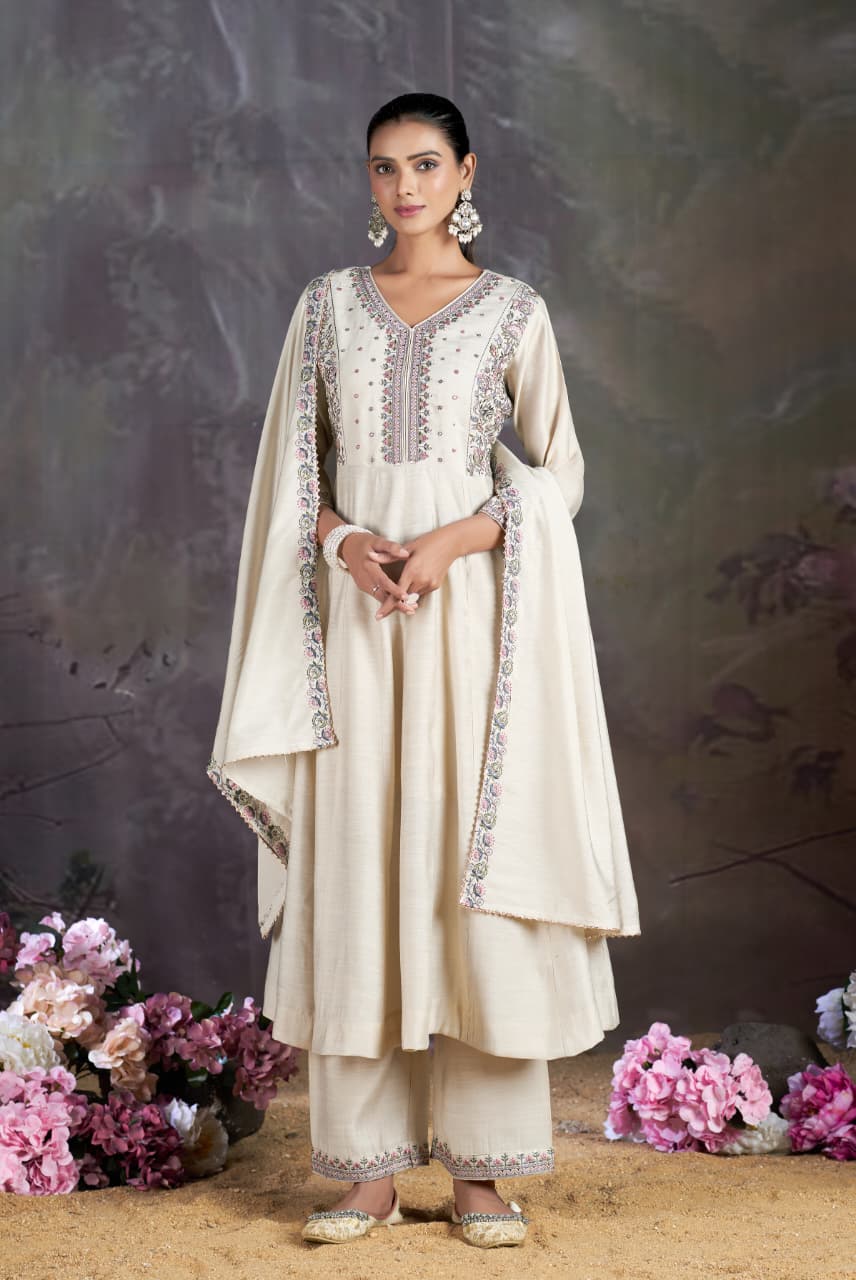 Designer Off-White Anarkali Suit For Women