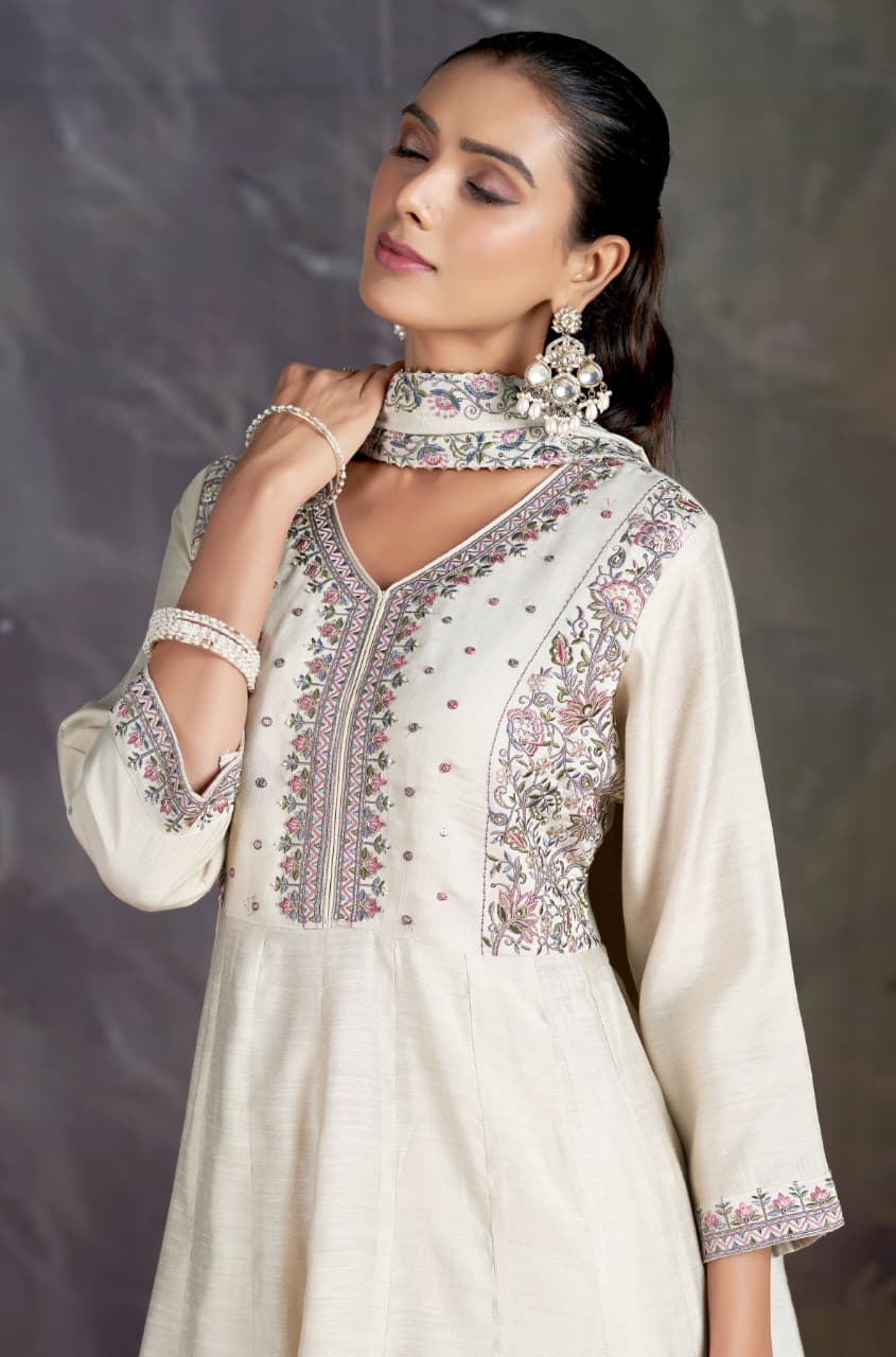 Designer Off-White Anarkali Suit For Women