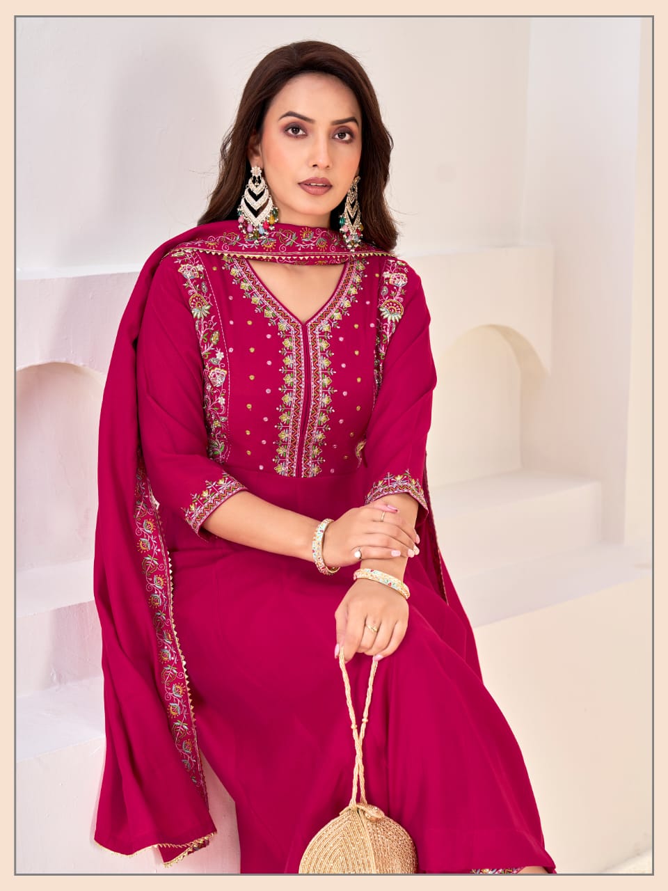 Luxury Ivory Embroidered Festive Anarkali Set