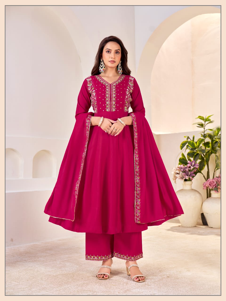 Luxury Ivory Embroidered Festive Anarkali Set